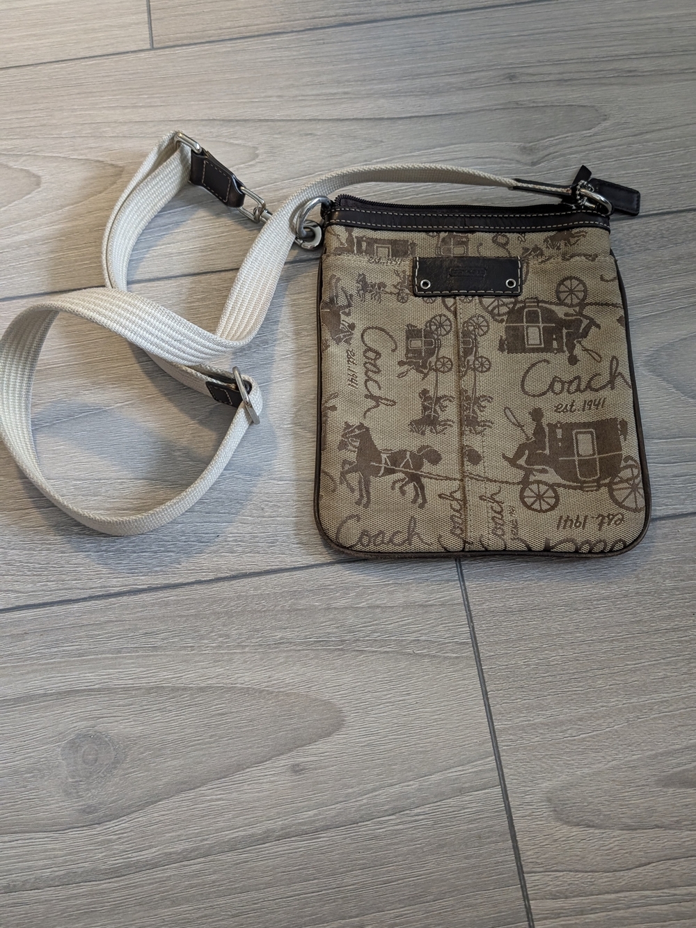 Coach Small Crossbody Bag in Cream and Brown
